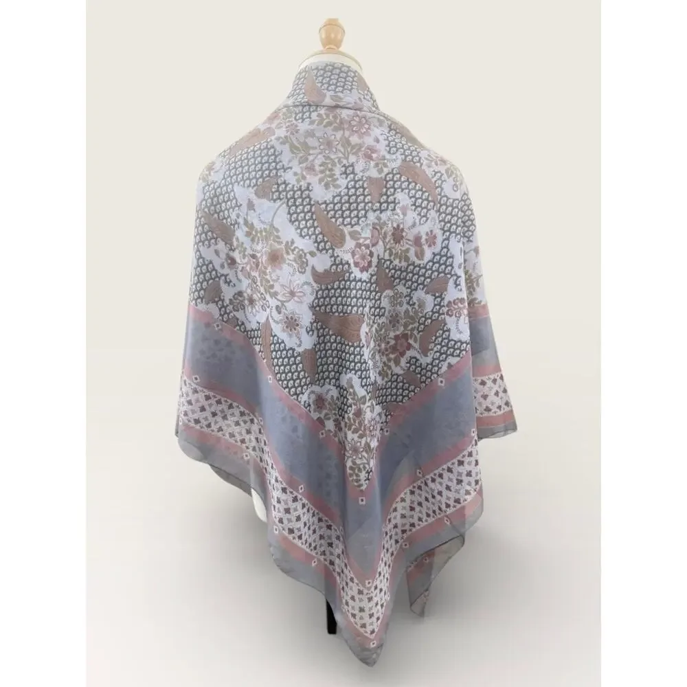 Large Square Floral Print Scarf/Shawl, 55” Square